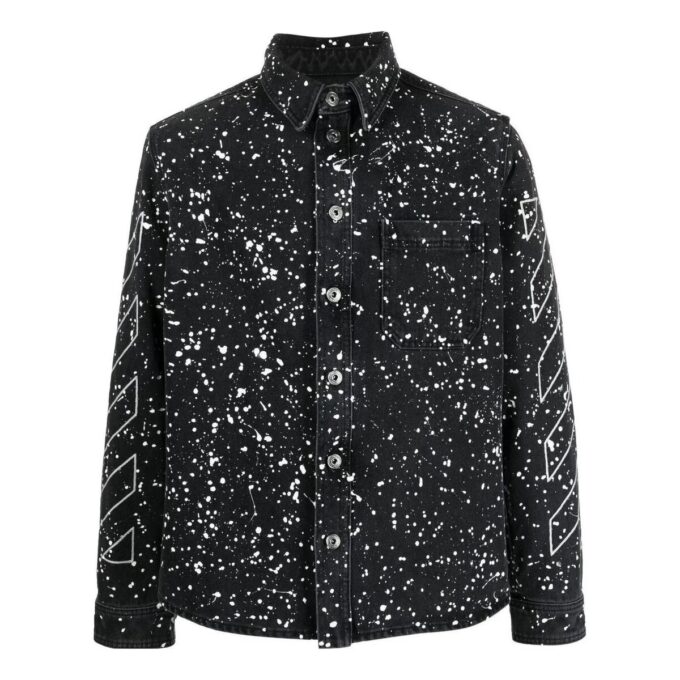 Camisas de hombre Off-White FW22 de sarga estampada, de botonadura simple y manga larga, versión estándar, color negro