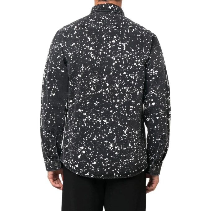 Camisas de hombre Off-White FW22 de sarga estampada, de botonadura simple y manga larga, versión estándar, color negro