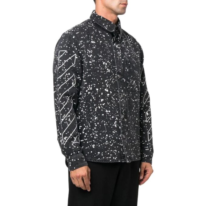 Camisas de hombre Off-White FW22 de sarga estampada, de botonadura simple y manga larga, versión estándar, color negro