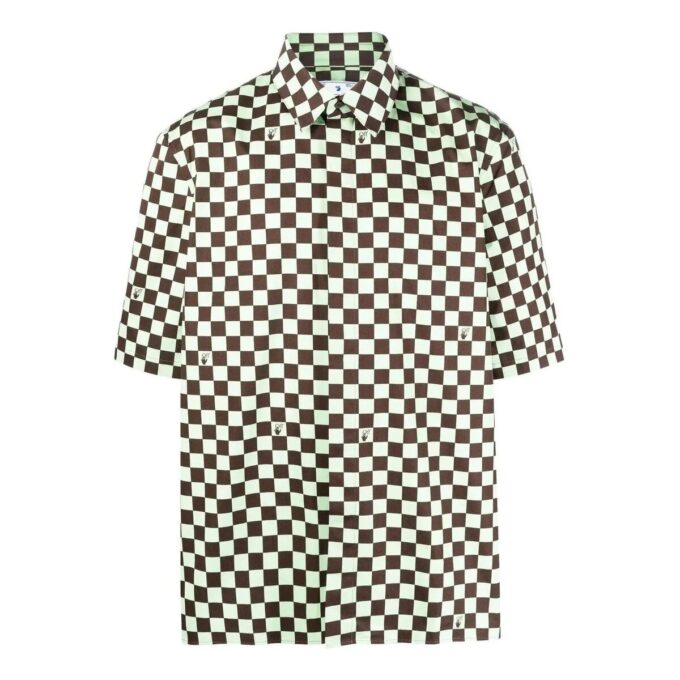 Camisas de hombre Off-White SS22, de corte holgado, con solapa y estampado a cuadros en toda la prenda