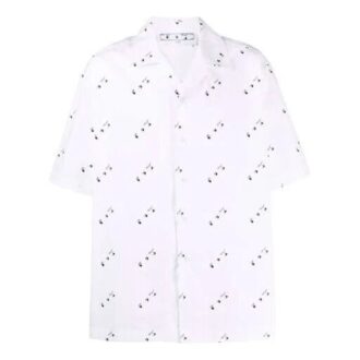 Camisas de manga corta con estampado completo y botones, corte holgado, color blanco Camisas de manga corta con estampado completo y botones, corte holgado, color blanco