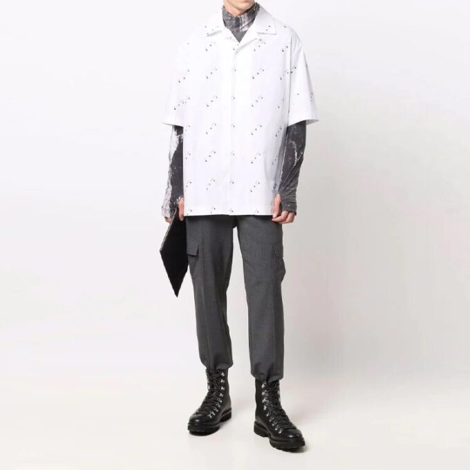 Camisas de manga corta con estampado completo y botones, corte holgado, color blanco