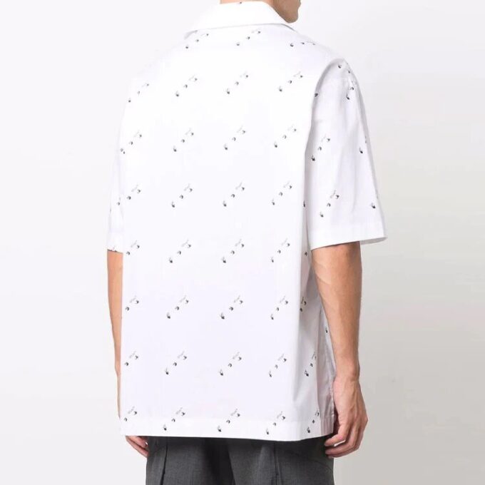Camisas de manga corta con estampado completo y botones, corte holgado, color blanco