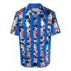 Camisas de manga corta con estampado de flores y rayas, versión azul, SS21
