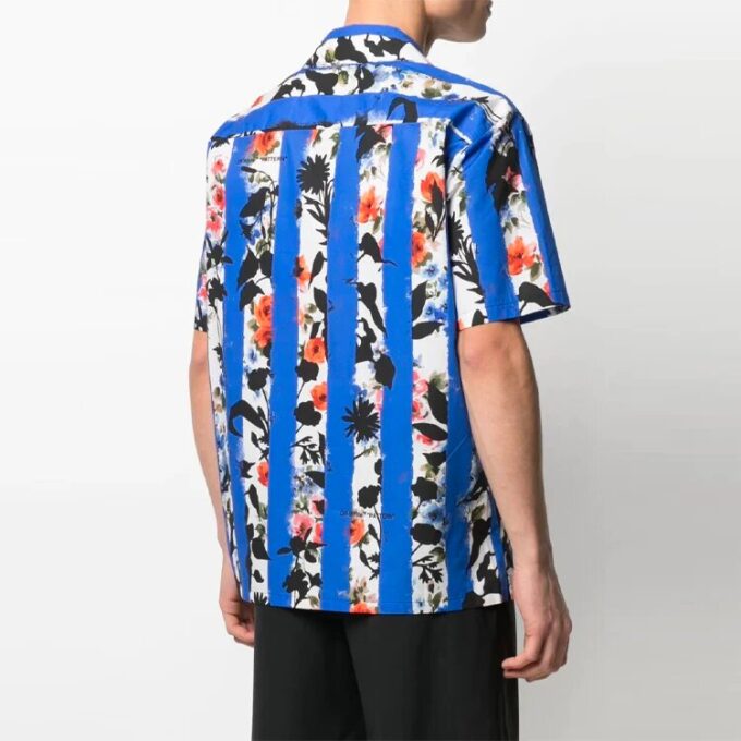 Camisas de manga corta con estampado de flores y rayas, versión azul, SS21
