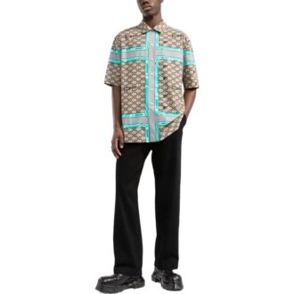 Camisas de manga corta Off-White para hombre, colección primavera-verano 2022, con estampado del logotipo en la solapa, color beige Camisas de manga corta Off-White para hombre, colección primavera-verano 2022, con estampado del logotipo en la solapa, color beige