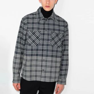 Camisas de manga larga a cuadros con bolsillo en el pecho, corte holgado, negro y gris, colección primavera-verano 2021 Camisas de manga larga a cuadros con bolsillo en el pecho, corte holgado, negro y gris, colección primavera-verano 2021