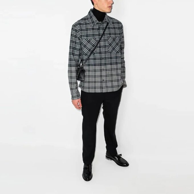 Camisas de manga larga a cuadros con bolsillo en el pecho, corte holgado, negro y gris, colección primavera-verano 2021