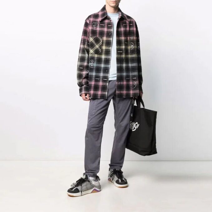 Camisas de manga larga a cuadros con estampado de logotipo, corte holgado, colección Otoño-Invierno 2021