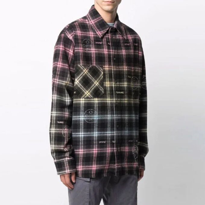 Camisas de manga larga a cuadros con estampado de logotipo, corte holgado, colección Otoño-Invierno 2021