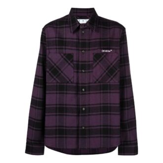 Camisas de manga larga a cuadros con estampado de logotipo para hombre Off-White, color morado oscuro Camisas de manga larga a cuadros con estampado de logotipo para hombre Off-White, color morado oscuro