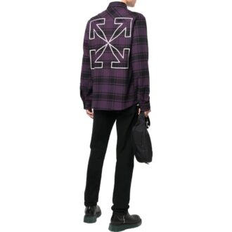 Camisas de manga larga a cuadros con estampado de logotipo para hombre Off-White, color morado oscuro Camisas de manga larga a cuadros con estampado de logotipo para hombre Off-White, color morado oscuro