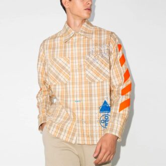Camisas de manga larga a cuadros con estampado del logotipo, color amarillo