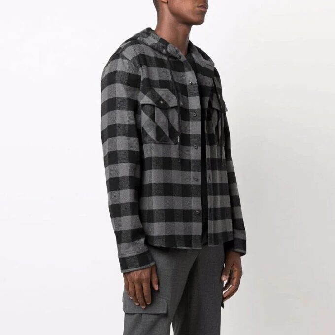 Camisas de manga larga a cuadros de franela con cruz de flechas para hombre Off-White, color negro