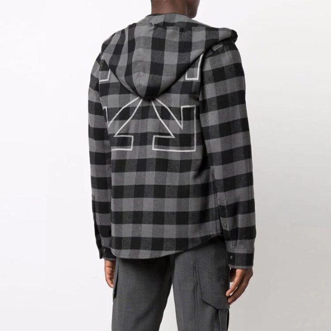 Camisas de manga larga a cuadros de franela con cruz de flechas para hombre Off-White, color negro