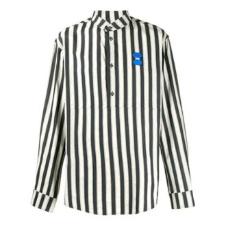 Camisas de manga larga a rayas con logotipo en parche para hombre Camisas de manga larga a rayas con logotipo en parche para hombre