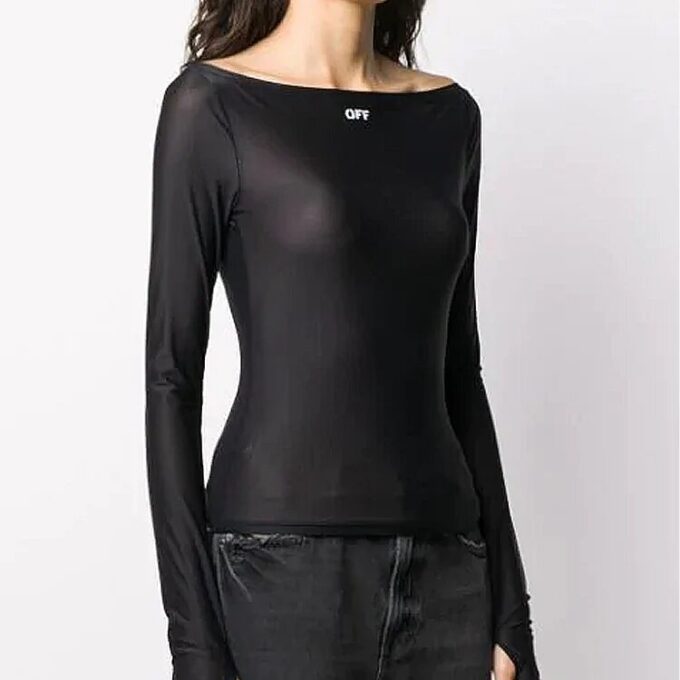 Camisas de manga larga con apliques y eslogan Off-White SS20, color negro
