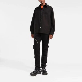 Camisas de manga larga con bolsillo en el pecho FW21, corte holgado, negra