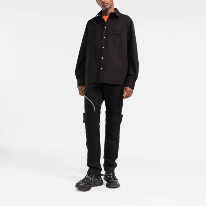 Camisas de manga larga con bolsillo en el pecho FW21, corte holgado, negra