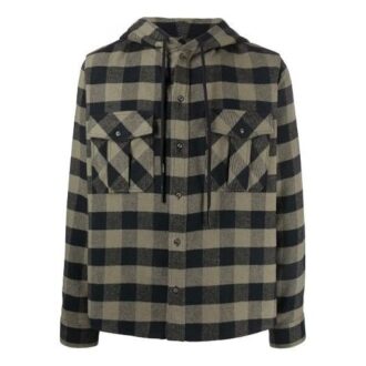 Camisas de manga larga con capucha y estampado de cuadros con logotipo de FW21, versión verde Camisas de manga larga con capucha y estampado de cuadros con logotipo de FW21, versión verde