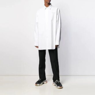 Camisas de manga larga con estampado bordado, color liso y corte holgado, en blanco