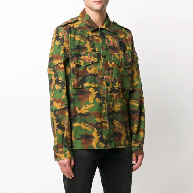 Camisas de manga larga con estampado de camuflaje, versión verde