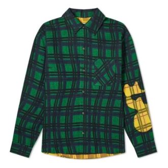 Camisas de manga larga con estampado de franela para hombre, color verde