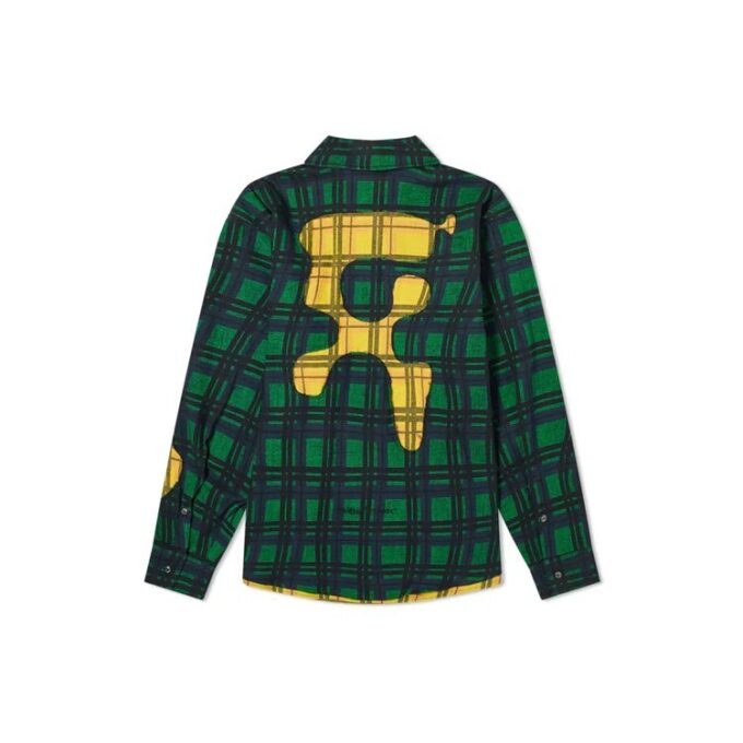 Camisas de manga larga con estampado de franela para hombre, color verde