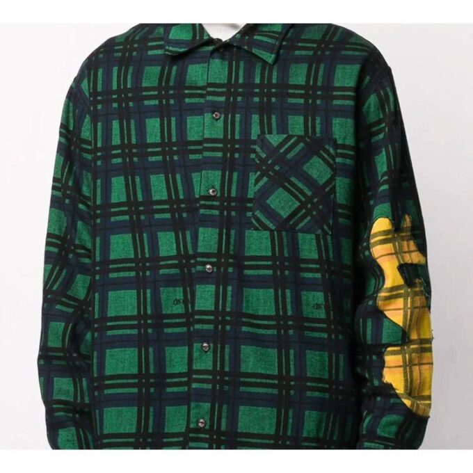 Camisas de manga larga con estampado de franela para hombre, color verde