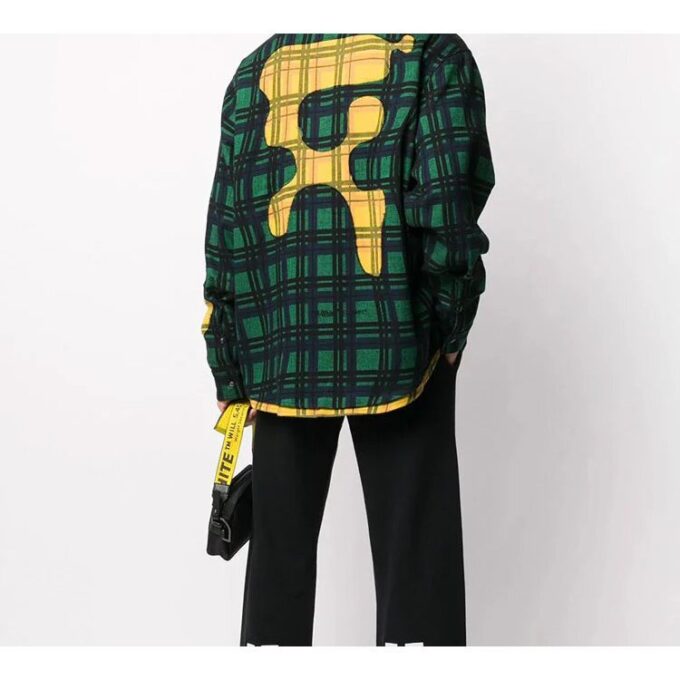 Camisas de manga larga con estampado de franela para hombre, color verde