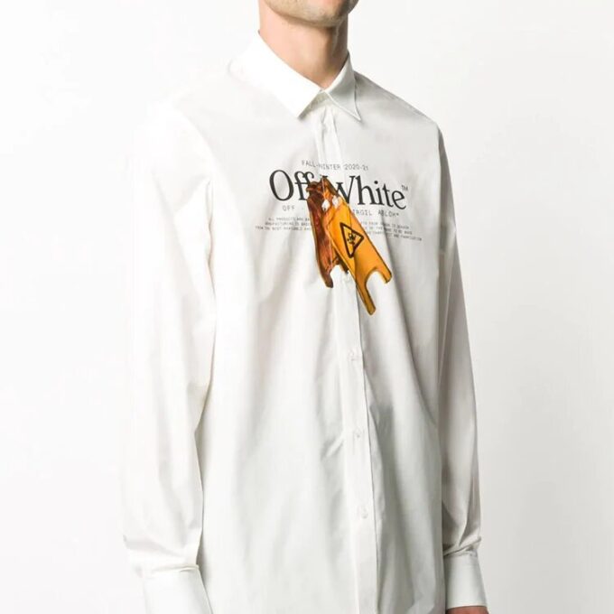 Camisas de manga larga con estampado FW20 para hombre, color blanco