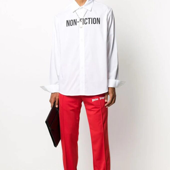 Camisas de manga larga con estampado «Non-Fiction» de la colección Otoño-Invierno 2020 para hombre, color blanco