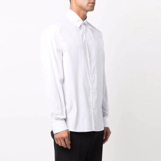 Camisas de manga larga con solapa y logotipo en color liso, versión blanca