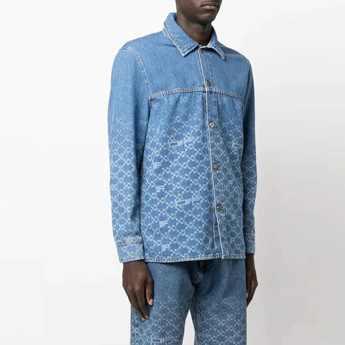 Camisas de manga larga de Denim degradado azul