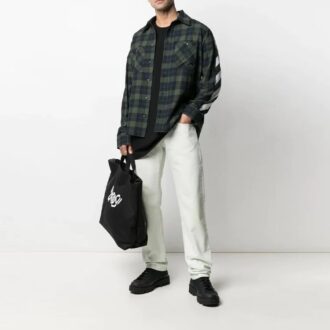 Camisas de manga larga de franela a cuadros con estampado de rayas SS21, verde
