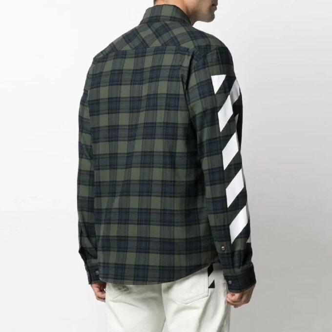 Camisas de manga larga de franela a cuadros con estampado de rayas SS21, verde