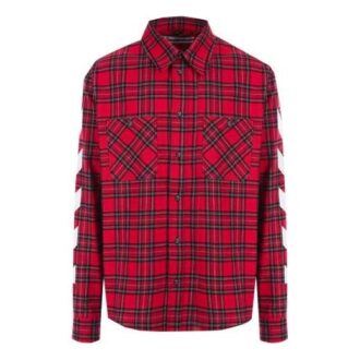 Camisas de manga larga de franela a cuadros de la colección SS21, corte holgado, color rojo