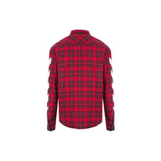 Camisas de manga larga de franela a cuadros de la colección SS21, corte holgado, color rojo