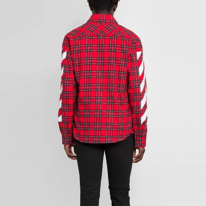 Camisas de manga larga de franela a cuadros de la colección SS21, corte holgado, color rojo