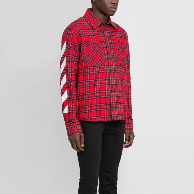 Camisas de manga larga de franela a cuadros de la colección SS21, corte holgado, color rojo