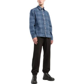 Camisas de manga larga de un solo botonero con estampado de logotipo en la espalda a cuadros Off-White para hombre, colección primavera-verano 2022, versión Ordinary, color azul