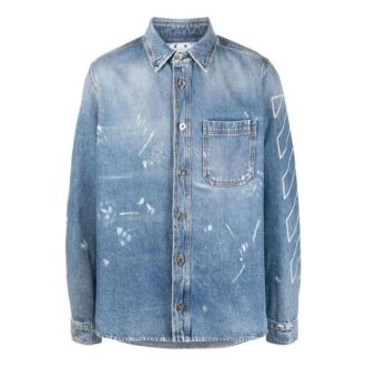 Camisas de manga larga Denim con logo estampado SS22, versión estándar, azul