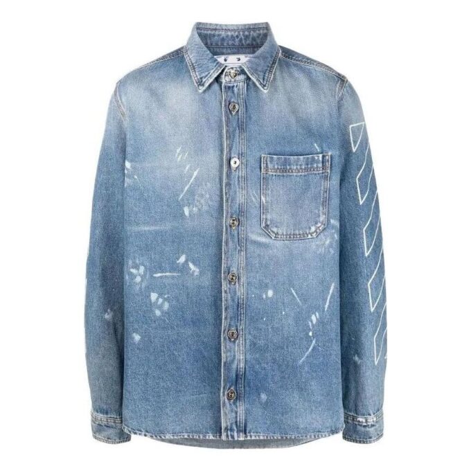 Camisas de manga larga Denim con logo estampado SS22, versión estándar, azul