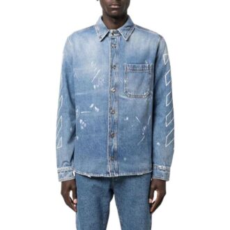Camisas de manga larga Denim con logo estampado SS22, versión estándar, azul