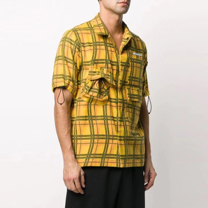 Camisas de Pantalones Cortos a cuadros con bolsillos, versión amarilla