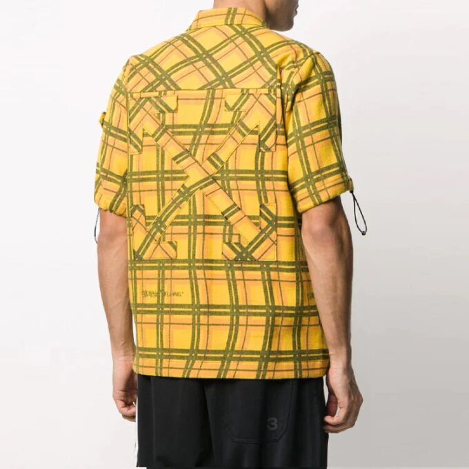 Camisas de Pantalones Cortos a cuadros con bolsillos, versión amarilla