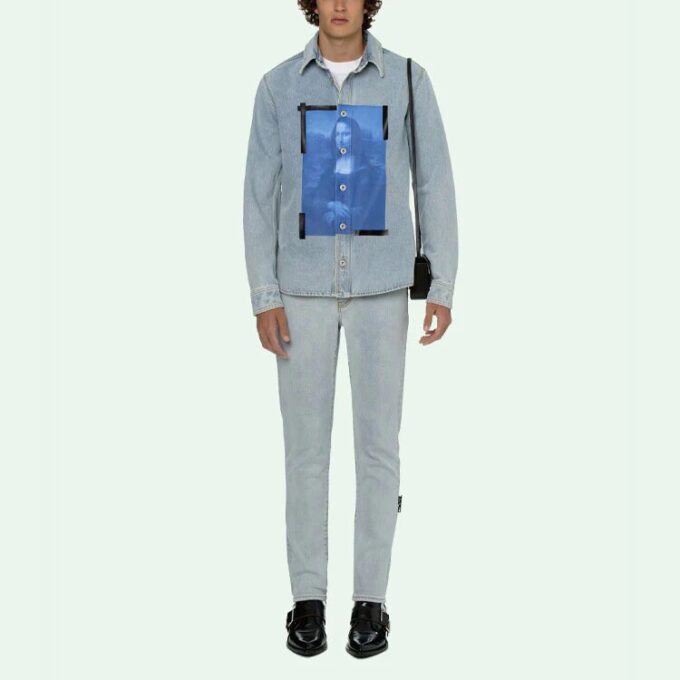 Camisas Denim de manga larga con solapa y estampado SS21, azul