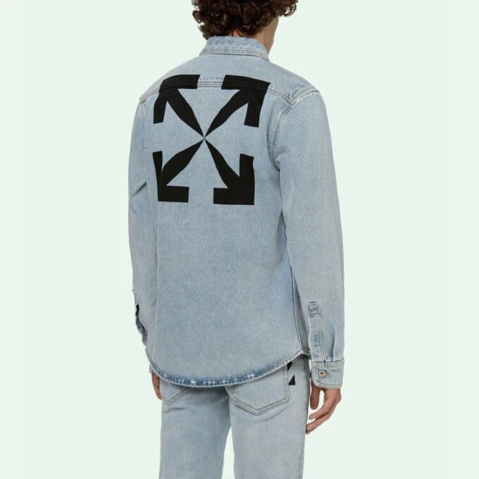 Camisas Denim de manga larga con solapa y estampado SS21, azul
