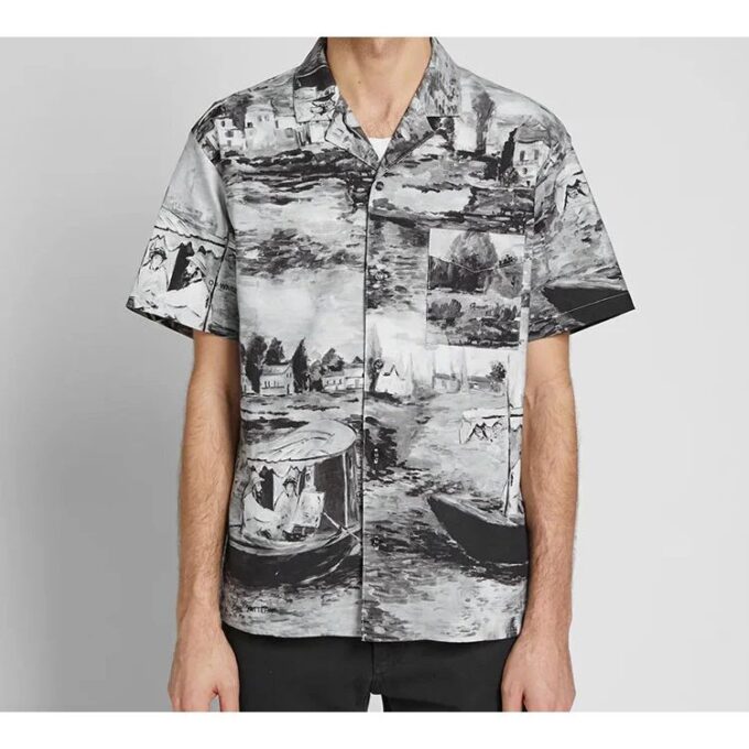 Camisas informales de algodón pequeñas Gris Blanco