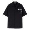 Camisas negras de manga corta con estampado de rayas diagonales y bolsillos Off-White para hombre FW22